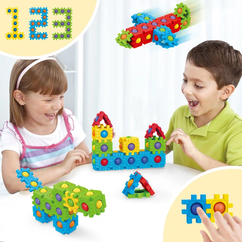 Mini Push Pop Bubble Fidget Sensory Toy Set Splicing Stress Reliever Toy Kids Colorful Puzzle Fidget Building Blocks
