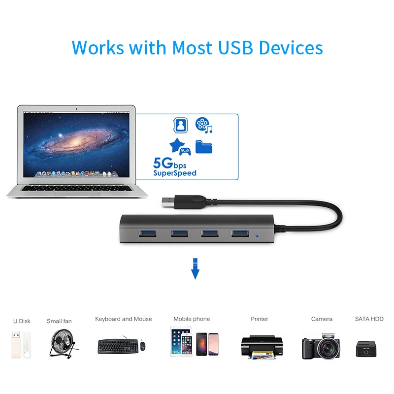 موزع USB-A رباعي المنافذ مثالي للسفر