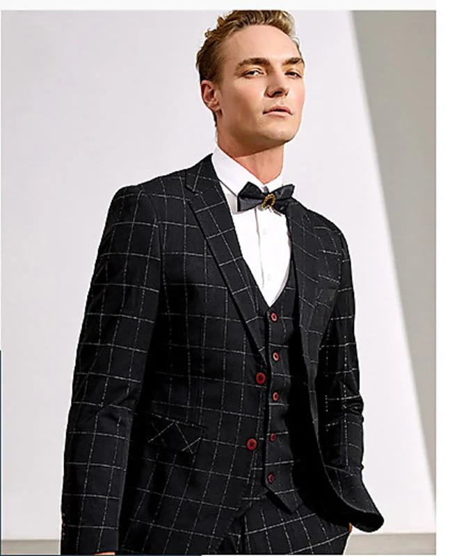 Traje de cuadros escoceses para hombres OEM Slim-Fit traje de negocios negocios Three-Piece Workwear palo