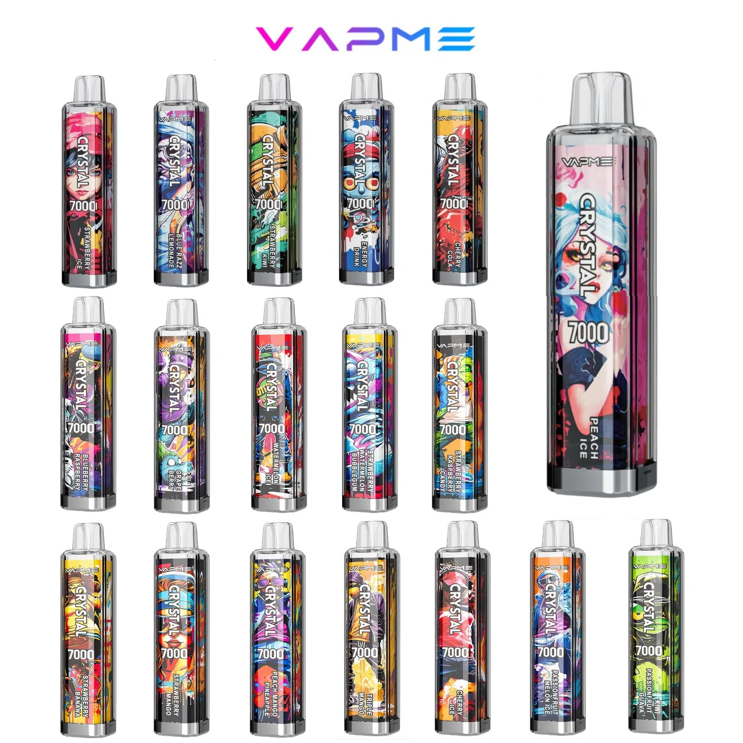 Esferográfica Vape descartável Vapme Crystal 7000 e-CIG de 650 mAh recarregável Bateria de 14 ml Pré-abastecido 18 sabores por grosso