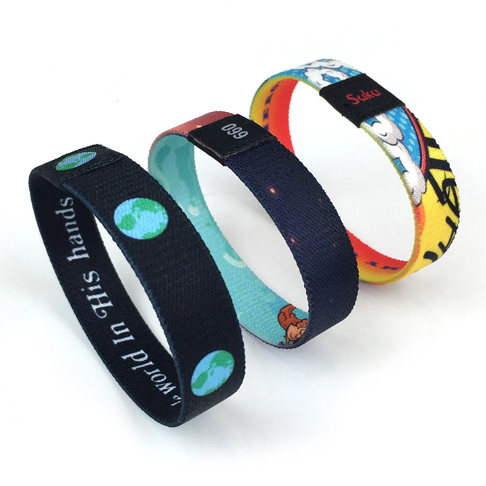 Banda de muñeca de PVC etiqueta de pulsera de Sublimation elástico logotipo de tejido personalizado Brazaletes Pulseras deportivas