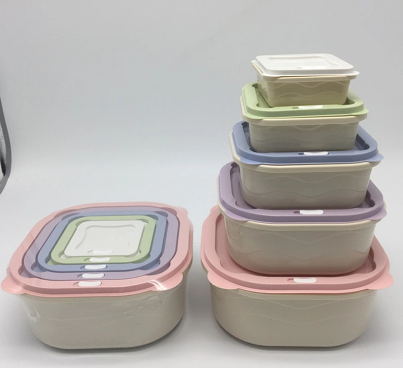 Les boîtes de Fresh-Keeping ronde avec cinq jeux et boîte à lunch, conteneur de stockage alimentaire Bento Boîte à lunch, micro-ondes Coffre de rangement en plastique contenant des aliments