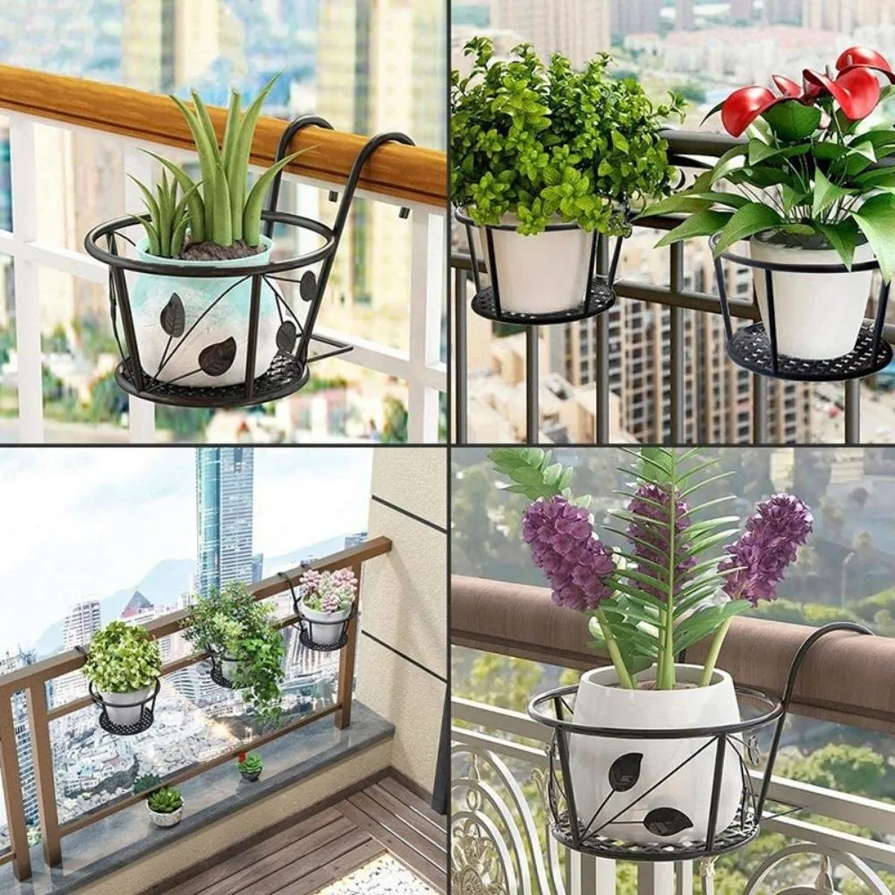 Iron Art Hanging Basket Plant Holder Stand Flower Pot Hanger Rail Planter for Indoor Outdoor Patio Balcony Porch and Fence Wyz19878