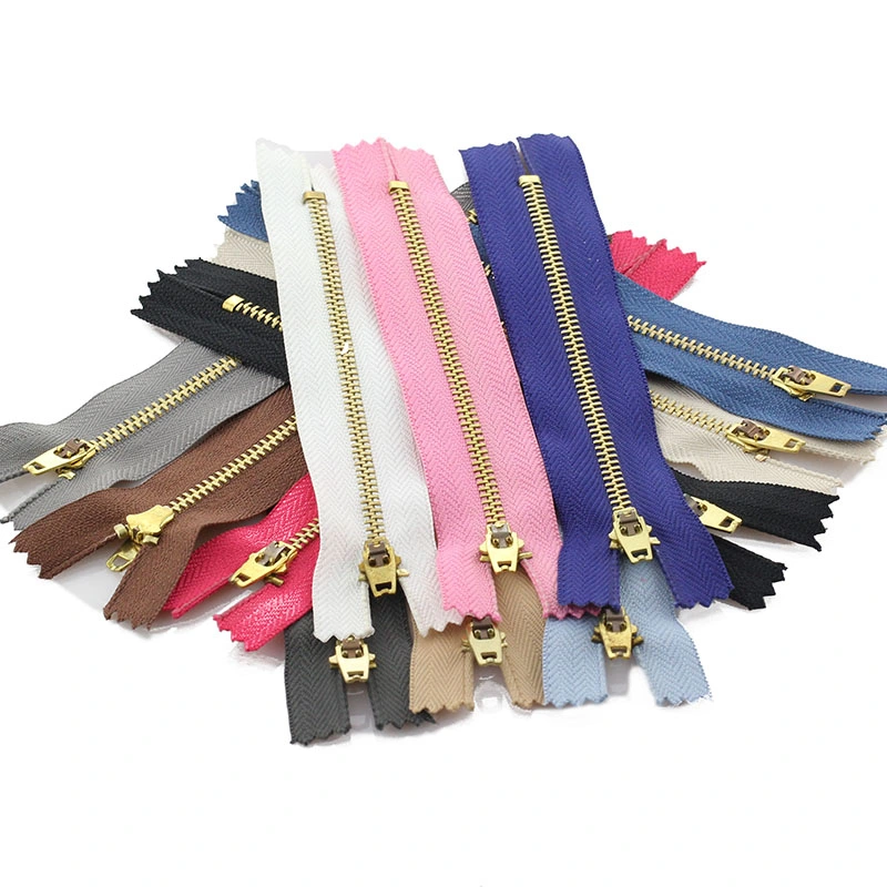 Beige Color 3# Brass Metal Close-End Zipper Auto Lock Clothing Zippers