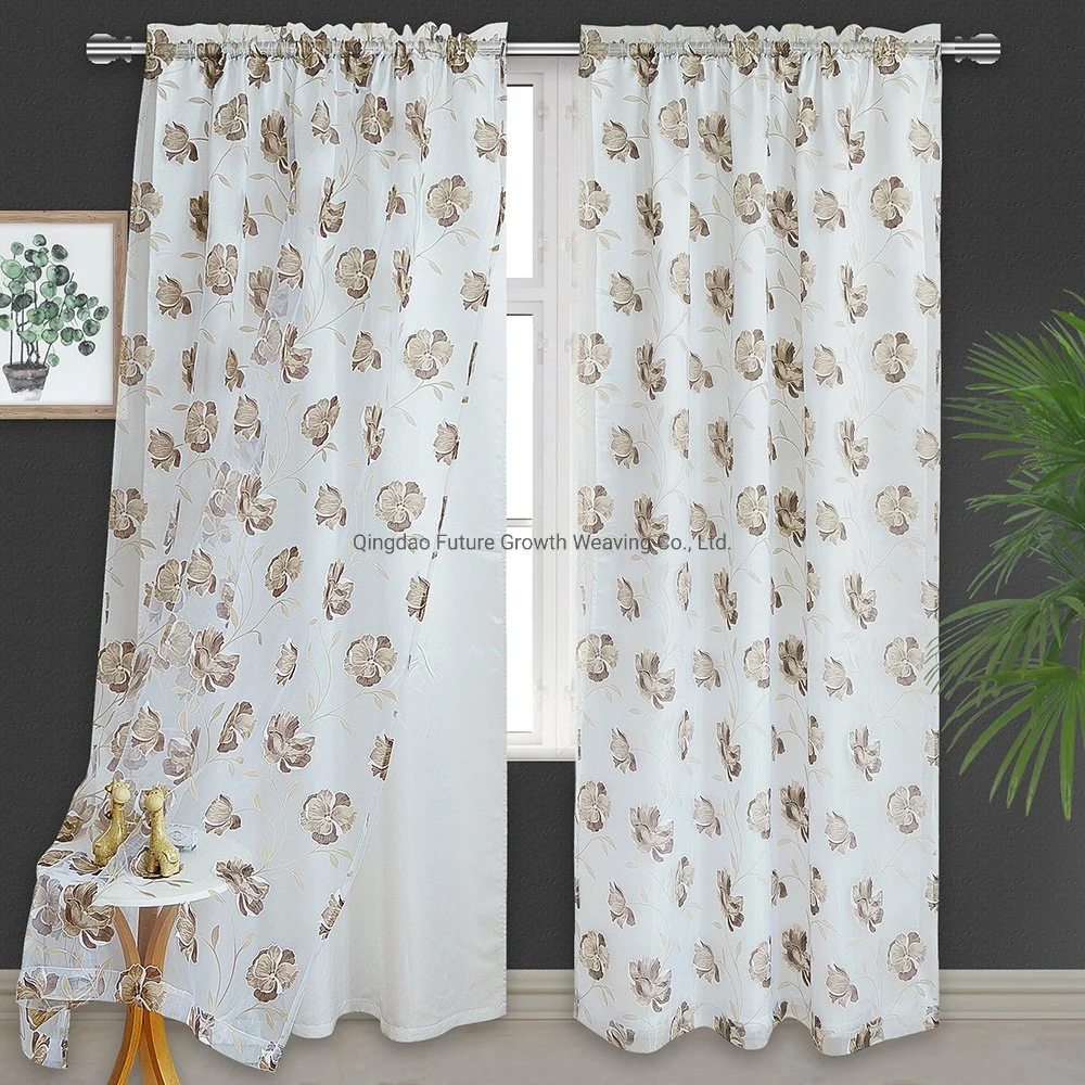 Two Layers Printed Cloth Fabric Drapes Window Curtains for Living Room, Kitchen, coffee