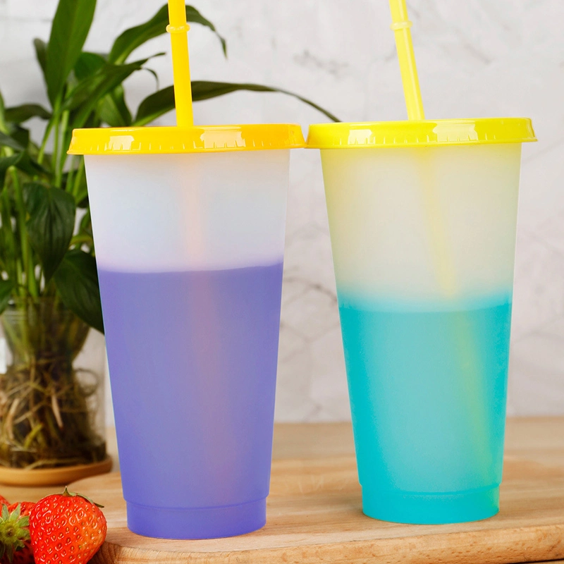 16oz 24oz Plastic Beer Coffee Mug for Adults Kids Color Changing Cups with Lids and Straws