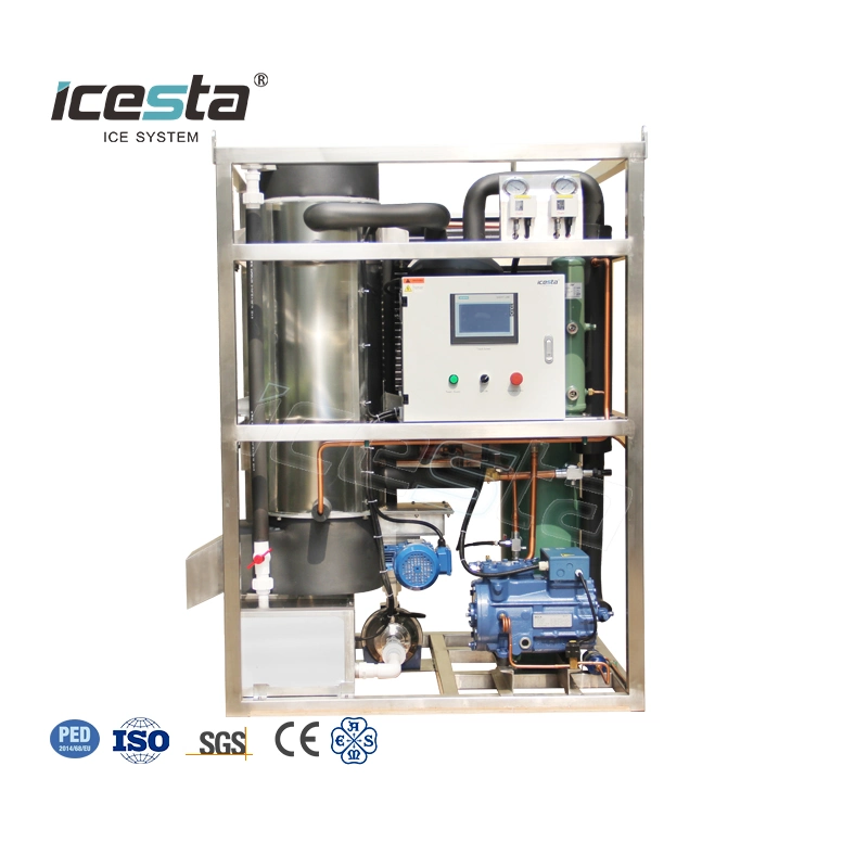 Icesta Customized Automatische Energieeinsparung Hohe Produktivität Lange Lebensdauer Luft Kühlung Edelstahl 1 Ton Rohr Eismaschine