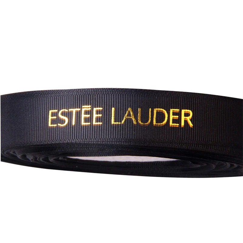 Wholesale/Supplier Custom Logo 1 Inch Black Polyester Ribbon Gold Foil Grosgrain Printed Ribbon