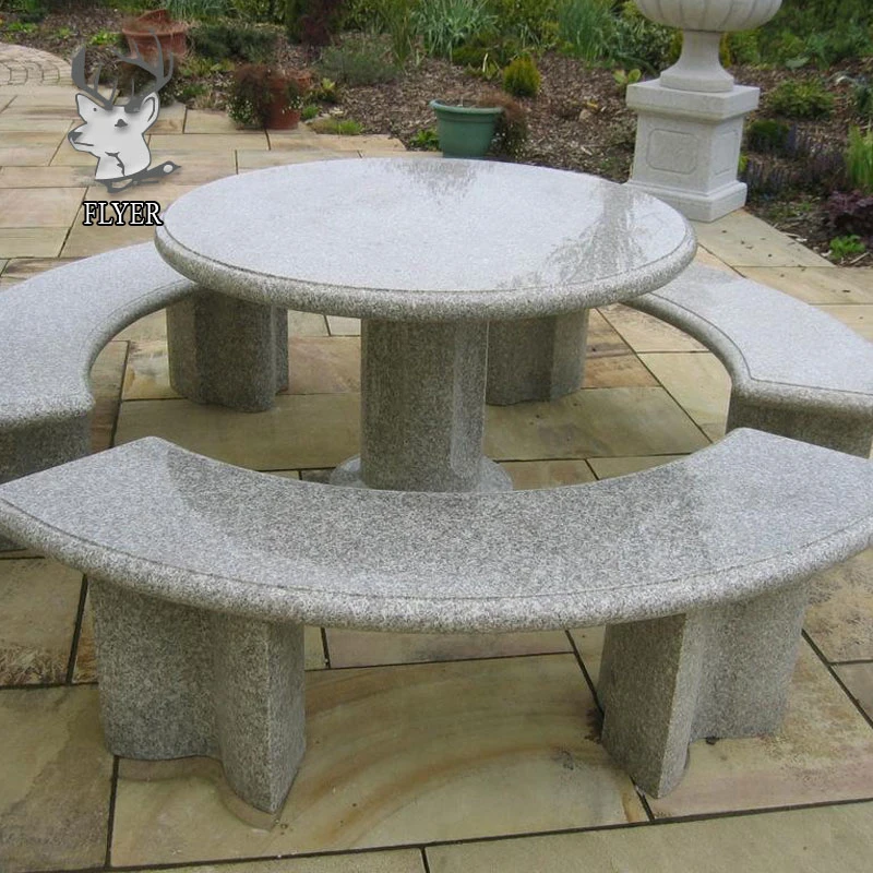 Garden Stone Table and Chairs Set Natural Marble Granite Stone Furniture One Table and Four Benches