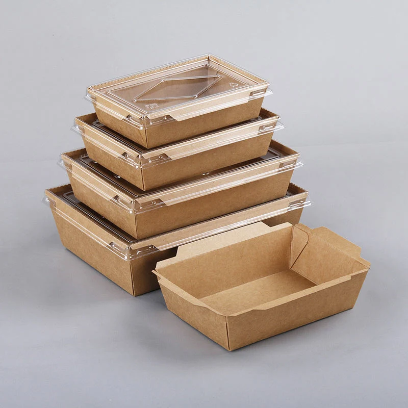 Disposable Kraft Paper Food Salad Container Box Packaging with Drawer Window Divider