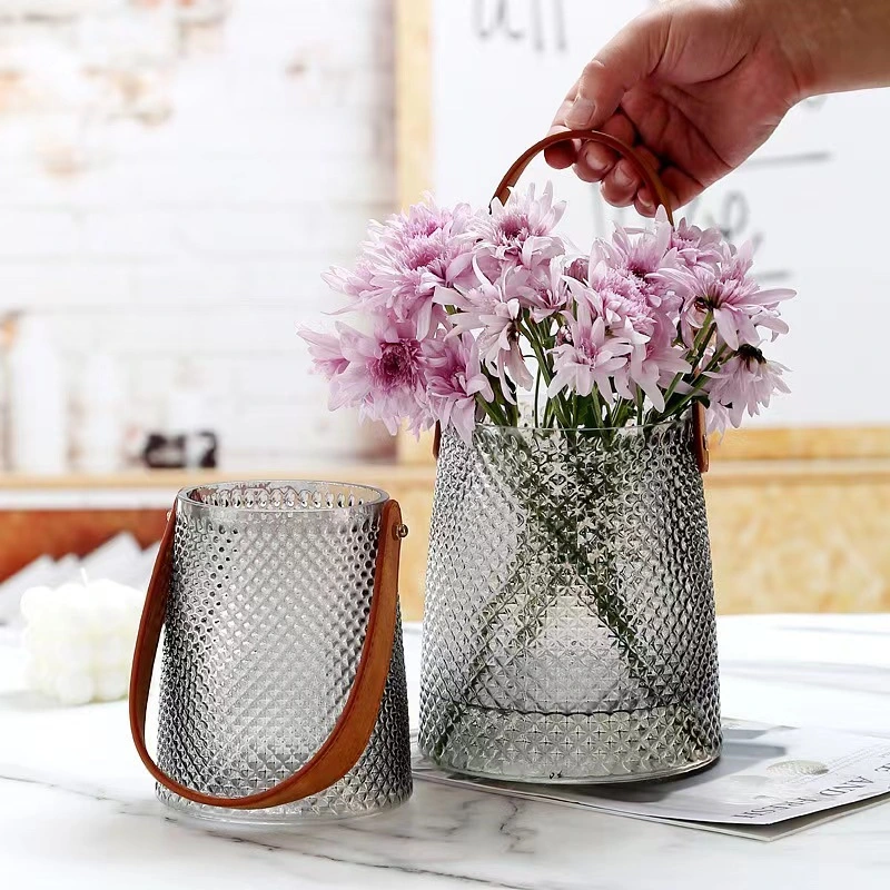 Nordic Creative Portable Handle Vase New Design Leather Handle Hydroponic Flower Vase