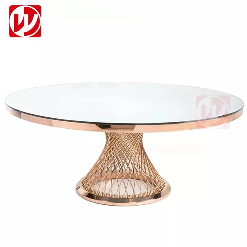 Event Party Used Round Banquet Table Gold Stainless Steel Bird Nest Design White Tempered Glass Dining Furniture Round Wedding Table