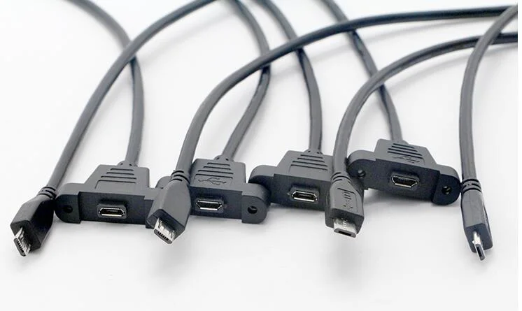 Screw Panel Mount Micro USB Data Extension Cable Data Sync Cable