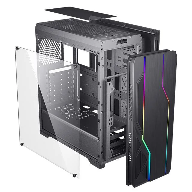 RGB Itx/Matx/ATX Gaming PC Case Front Panel Two RGB Strip Side Tempered Glass