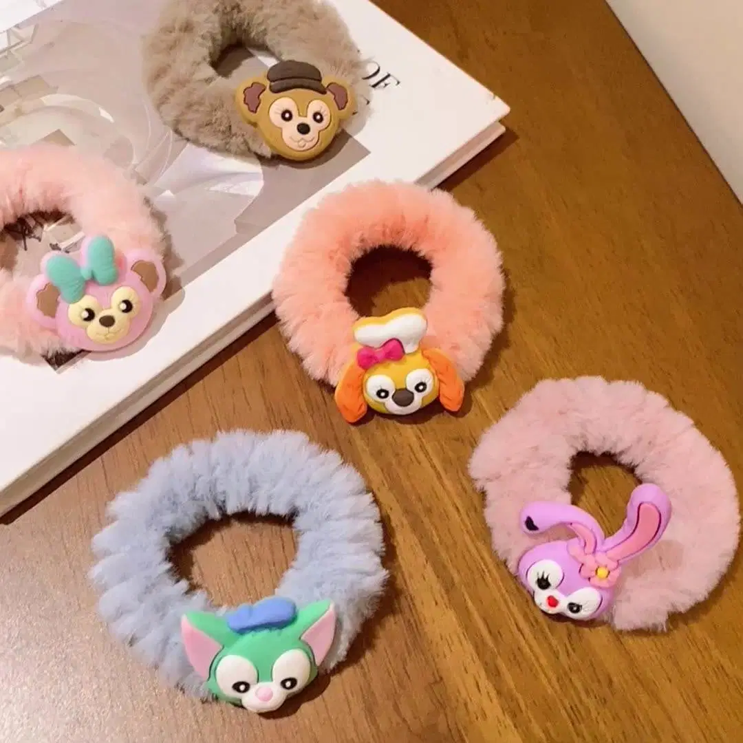 5PCS/Set Fluffy Plush Hair Tie Rubber Band Cute Anime Hair Ring Kids Cartoon Head Rope Set Girls Children Hair Rope Scrunchies