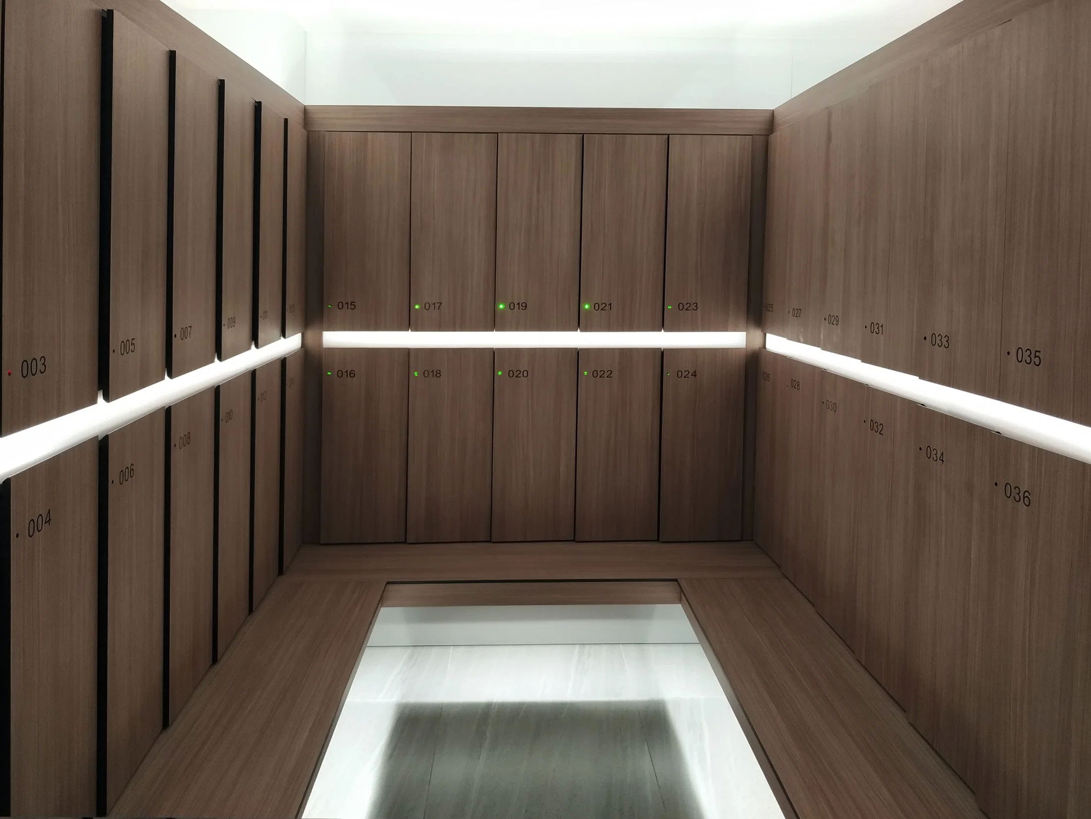 Debo de HPL compacto de la moda la sala de SPA Locker y bancos con luz LED
