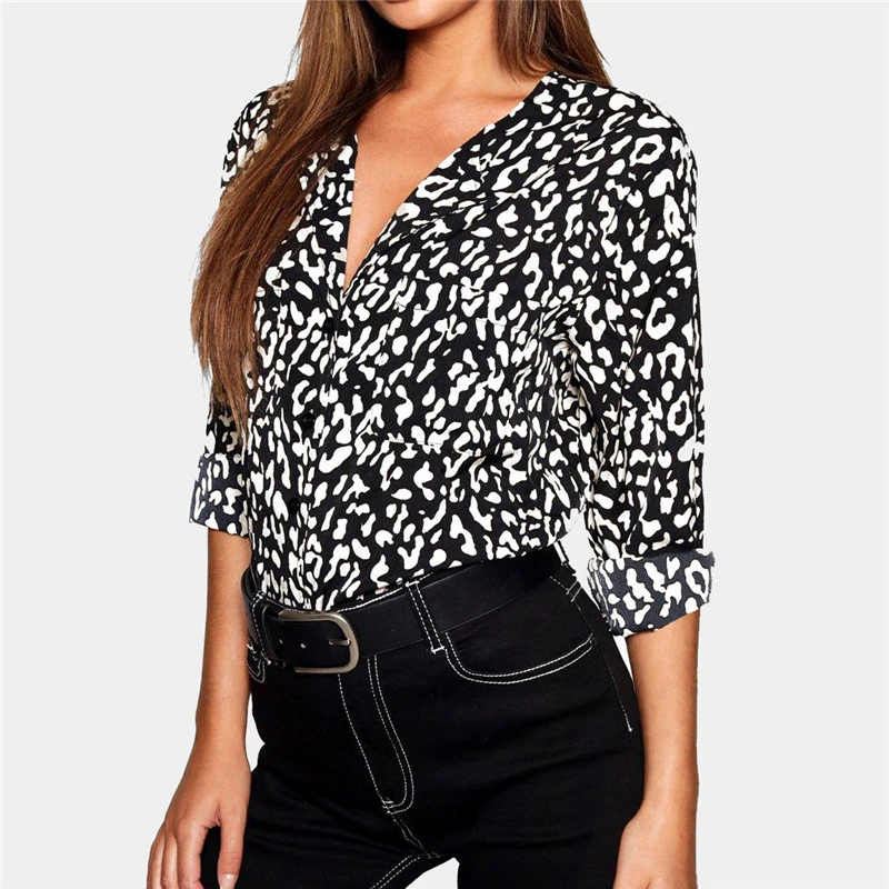 OEM Original Factory Chiffon Tops Women Wholesale/Supplier Womens Clothing Top Leopard Print Casual Sexy Shirts for Women Tops