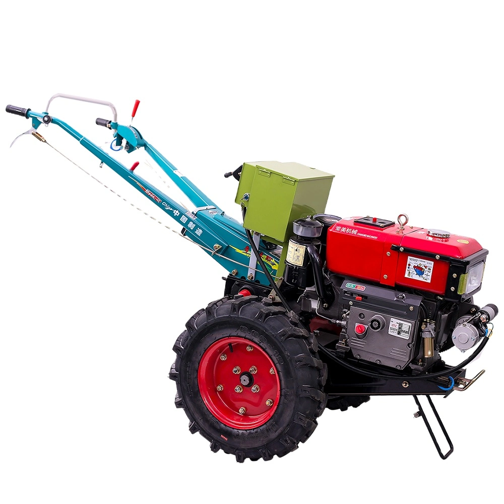 Farming 22 Horsepower Diesel Water Cooled Engine Motor Small Two Wheel Walking Tractor with Rotary Tiller and Flip Plough