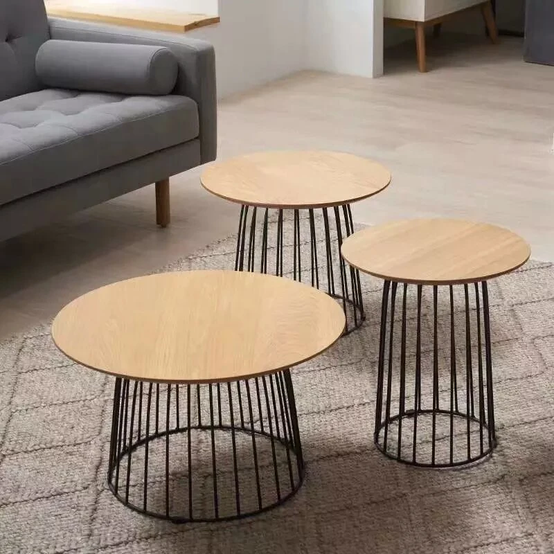 Living Room Furniture Large Round Black Corner Table Solid Wood Metal Combined Corner Table Large Nordic Coffee Table