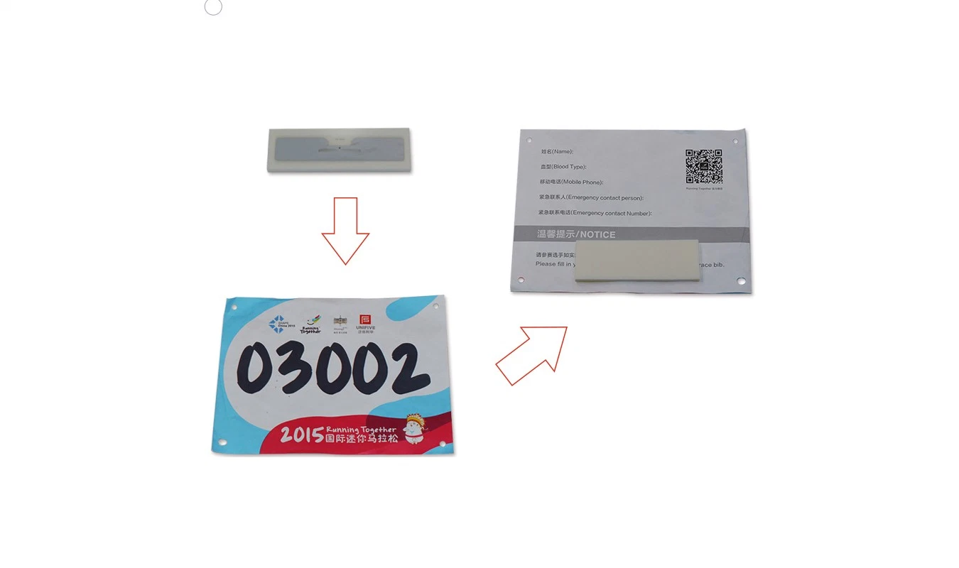 Serial Number Printed Running Timing Chip Race Result Systems ISO18000-6c Impinj Monza R6 UHF RFID Tag Sticker Bib Tag with Foam