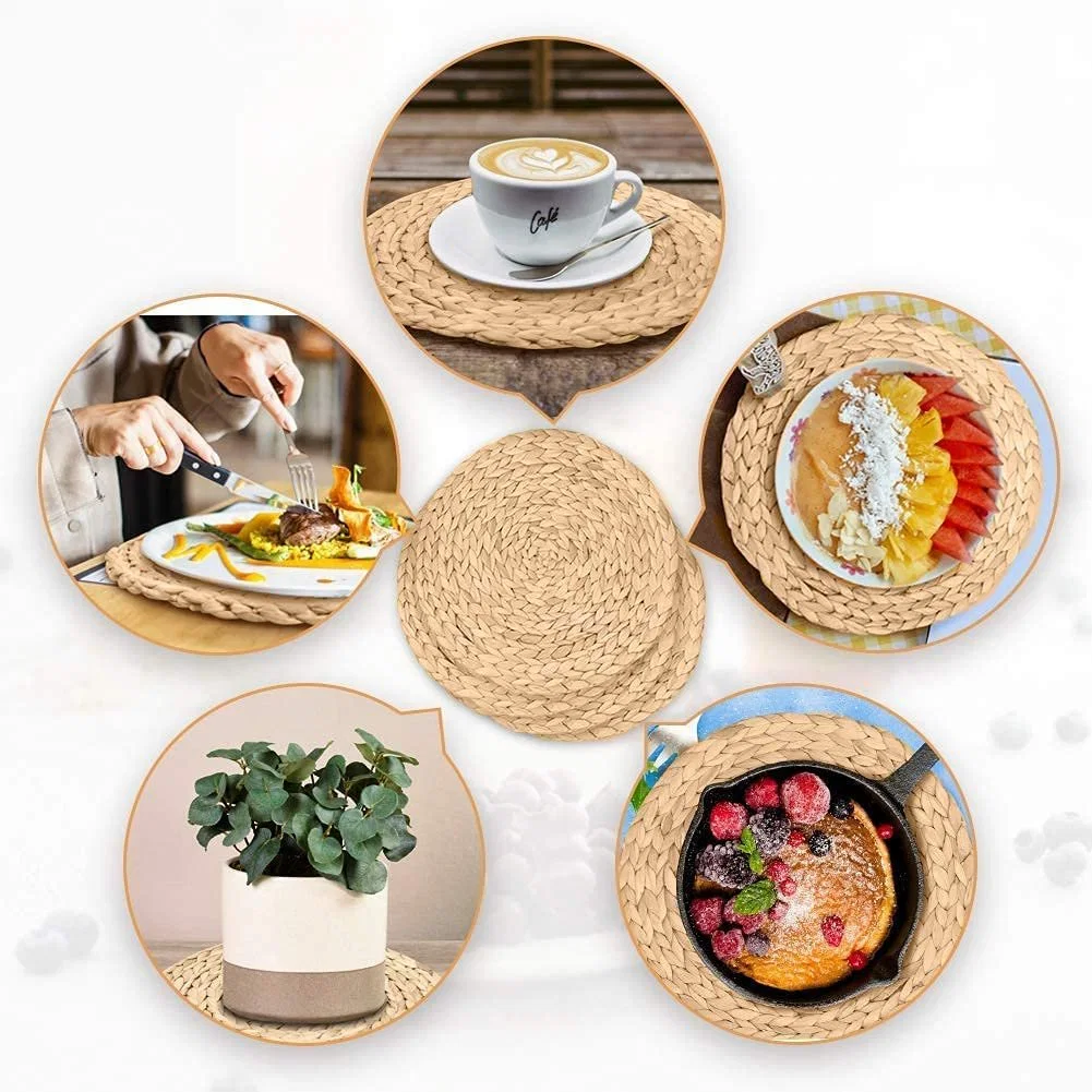 Natural Water Hyacinth Placemats Round Woven Mats for Kitchen Dining Table Party