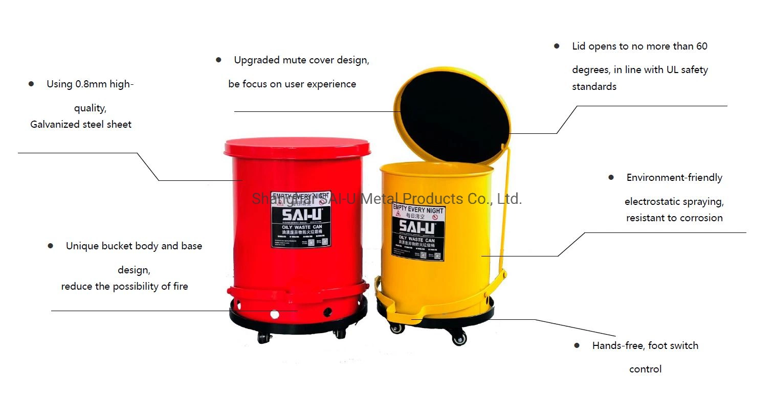 Sai-U Laboratories Oily Trash Cans Industrial Fireproof Waste Can 6 Gal 22.6 L