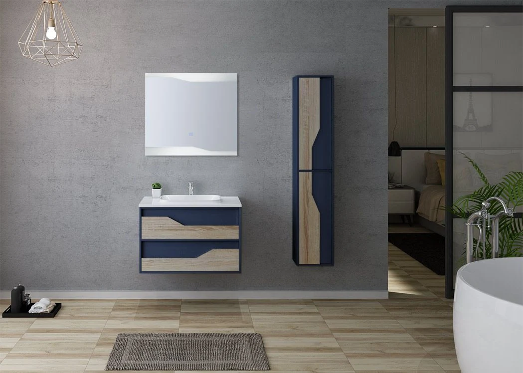 Blue mur accroché Salle de Bain 800mm Meubles de salle de bains set avec un lavabo