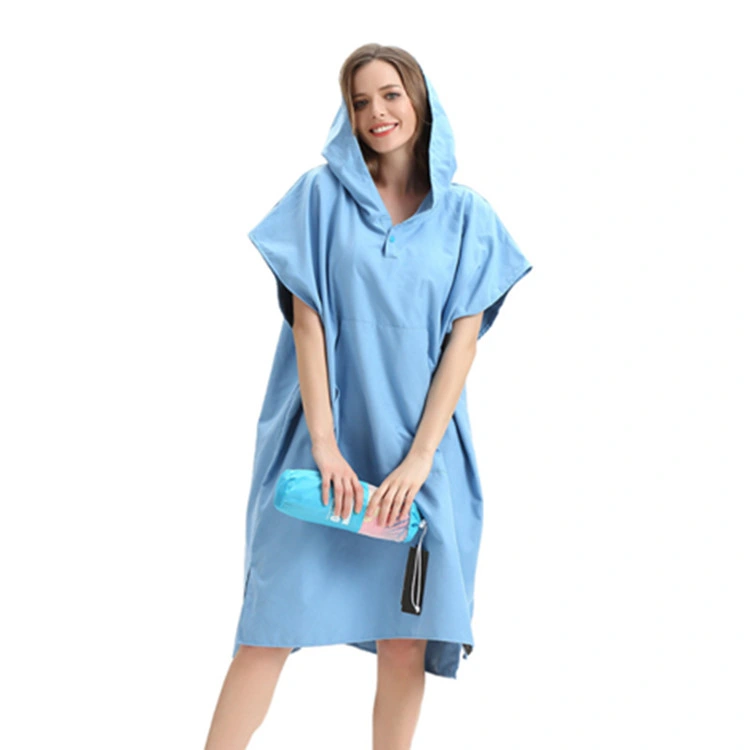 Quick Dry Poncho Microfiber Robe Surf Beach Poncho Hooded Towel