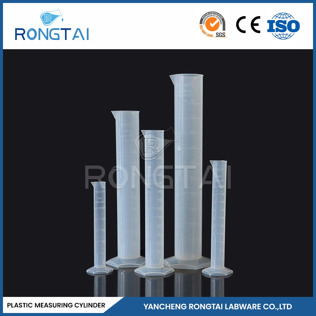 Laboratorio formal de Rongtai Fabricación de plasticware PP cilindro de medición vidrio 1000ml China 1000ml 2000ml cilindro graduado de plástico transparente