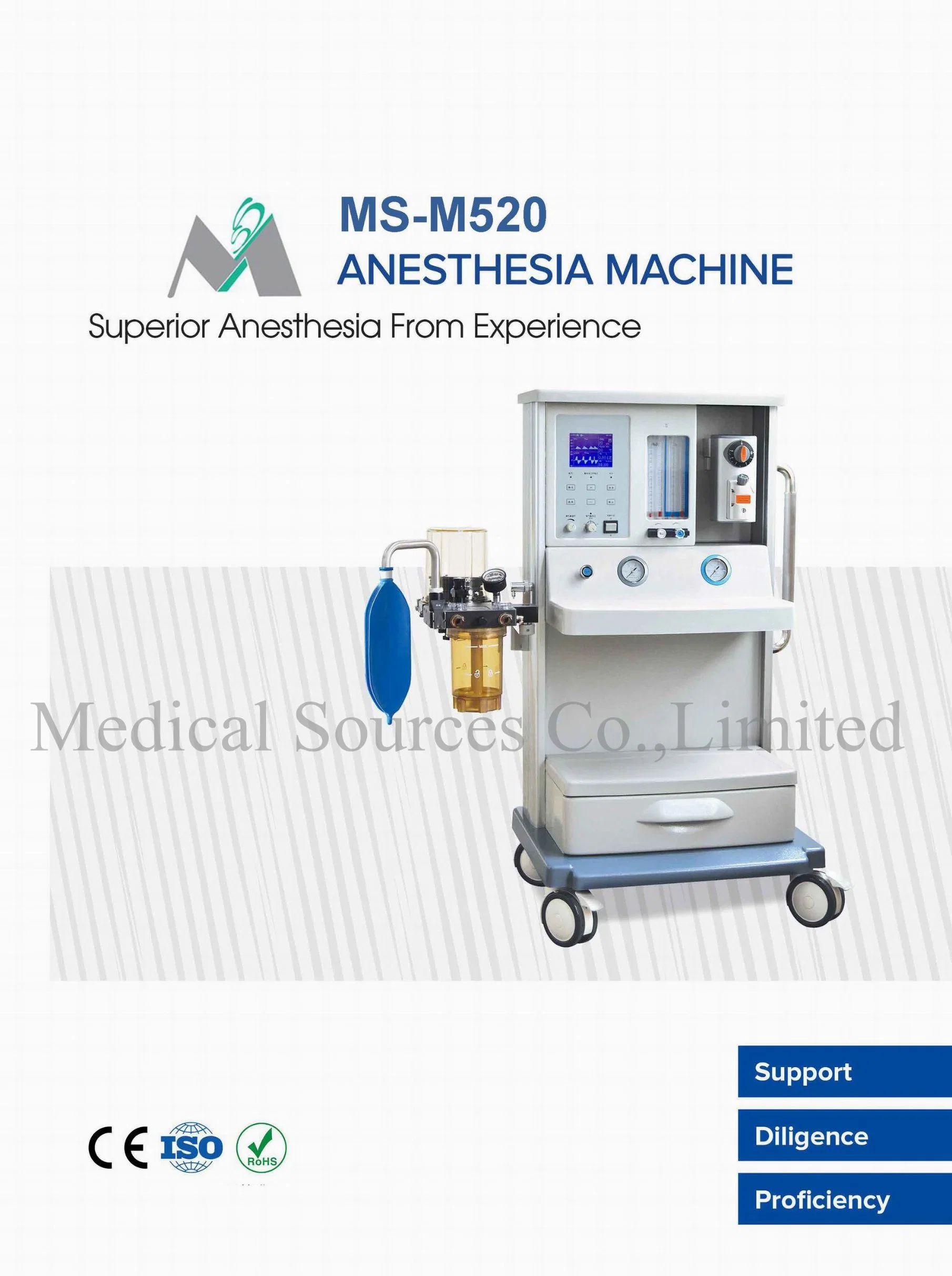 (MS-M520) A máquina de anestesia com isoflurano Sevofluane Económica com O2 nº2 o Fluxômetro