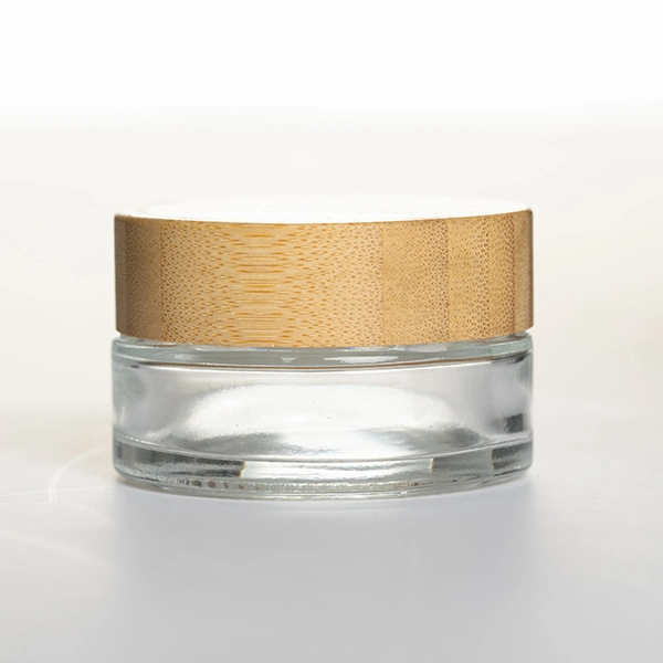 Costom 2oz 60ml Clear Face Cream Packing Cosmetic Glass Jar with Wooden Bamboo Lid