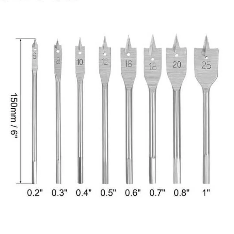 Sliver Flat Wood Bits, White Finish, Includes 10, 12, 16, 18, 22, 25mm