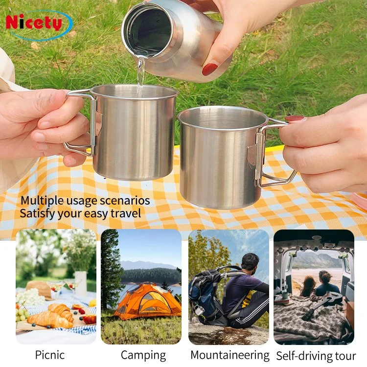 8PCS Stainless Steel Camping Cookware Picnic Camp Cooking Cook Set for Hiking Picnic Durable Compact Pot Pan