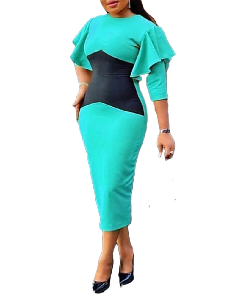 Fashion Women Work Dresses Formal Office Lady Dresses, African Print Dresses for Women, Hot Ladies Fashion Half Sleeve Dress Elegant Round Collar Esg16566