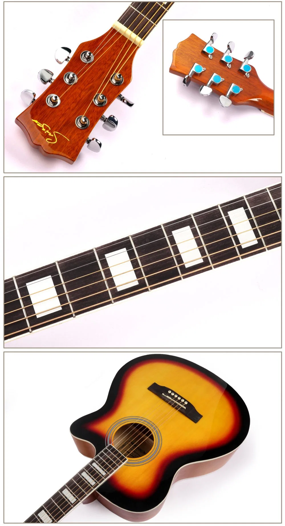 OEM Made in China 40 Inch Folk Acoustic Guitar with Block Fingerboard Inlay Semi Acoustic Guitar