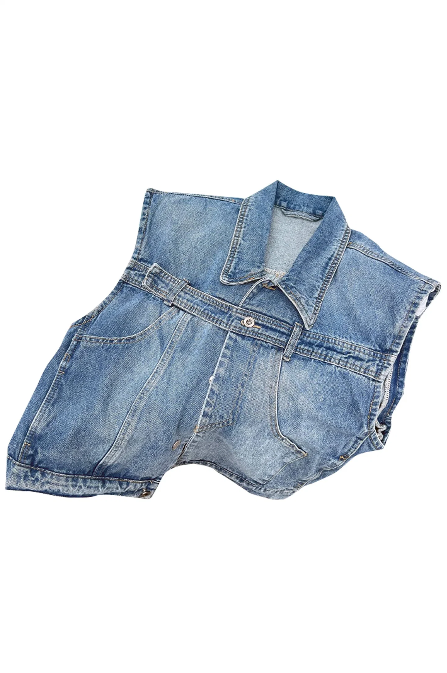 Fast Delivery Women Sleeveless Distressed Denim Vest Jacket Button Crop out Wear