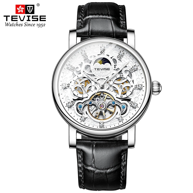 Luxury Brand Tourbillon Mens Watches Diamond Fashion Leather Automatic Mechanical Watch