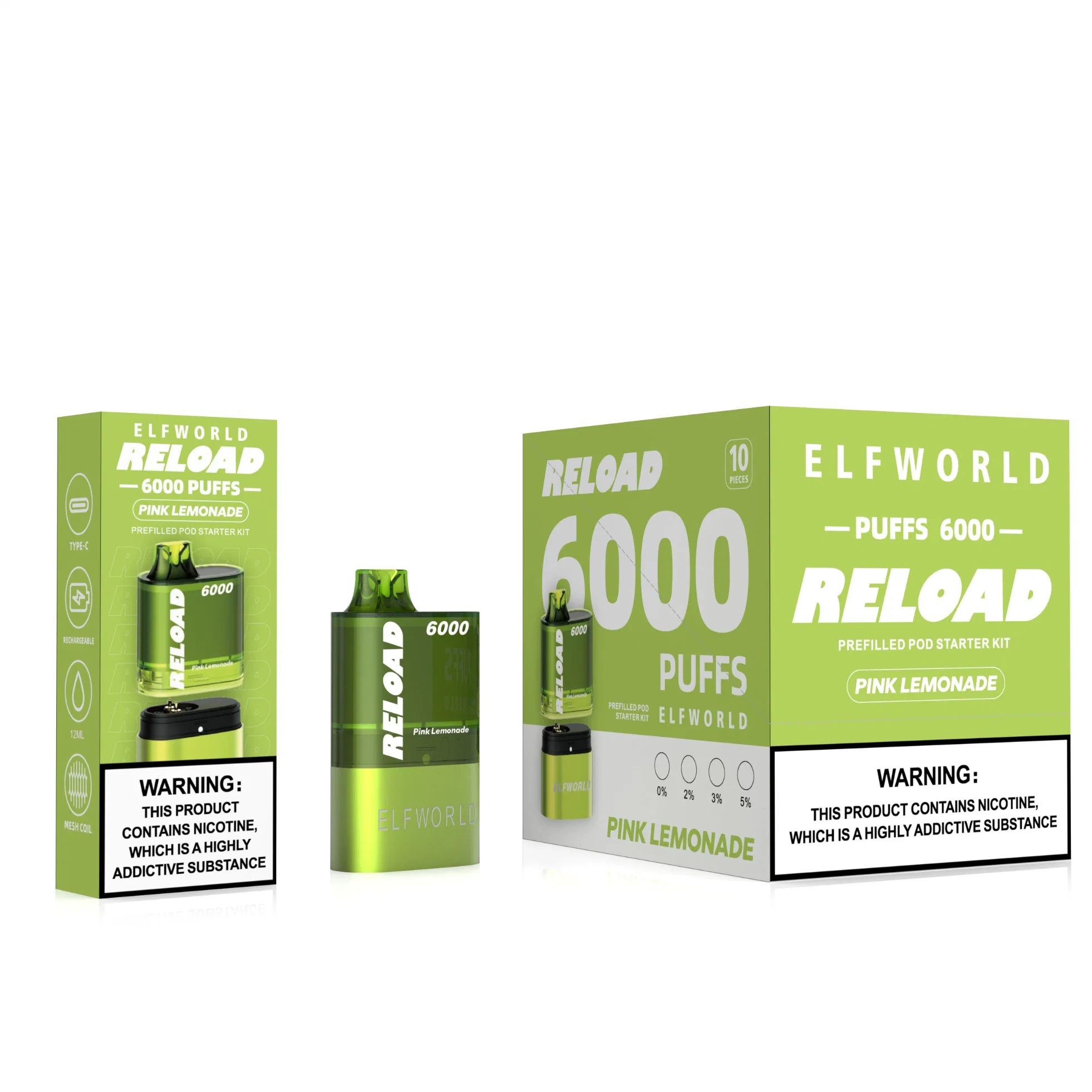 Disposable Vape Pen E-cigarrillo Elfworld Reload 6000 inhalaciones Pre-Filled sustituye las vainas de fumar vaporizador Vapor grande