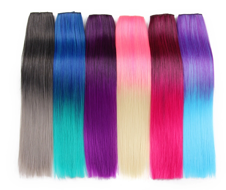 Heat Resistant Fiber Synthetic Hair Pieces One Piece 5 Clips in Hair Double Drawn Thick Ends Clip in Hair Extension