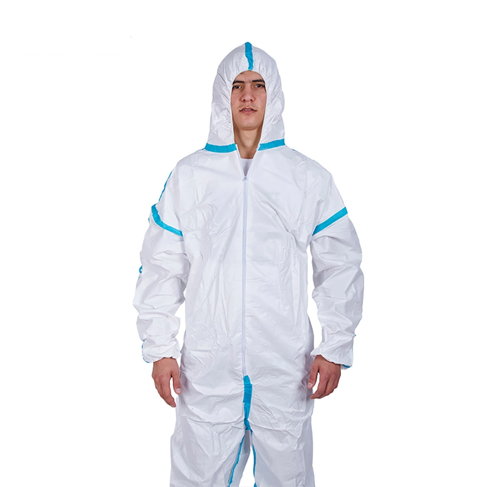 Tipo 5 6 En1149-5 Traje Hazmat antiestático PP no tejido microporoso EPI SMS mono desechable para la reparación de buques