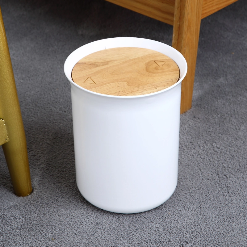 Modern Simple PP Household Office Bedroom Recycling Rubbish Paper Storage Boxs Waste Bin Plastic Trash Bin with Bamboo Cover