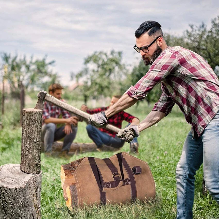 Lienzo encerado transportista titular de la leña de registro de la Bolsa de Madera elegante maletín de transporte