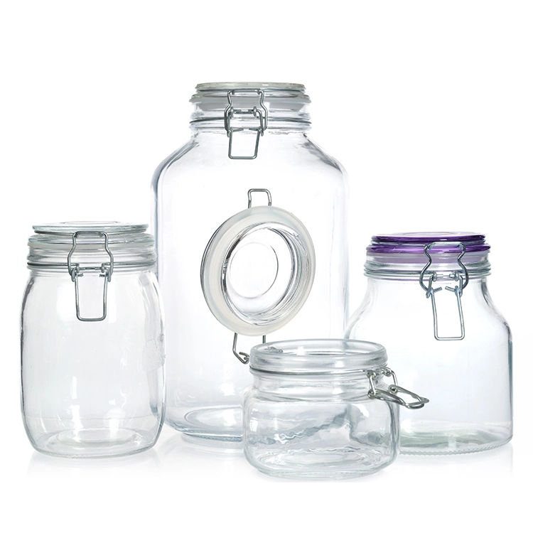 Personalized Custom Straight Side Spice Glass Storage Containers with Clip Lids