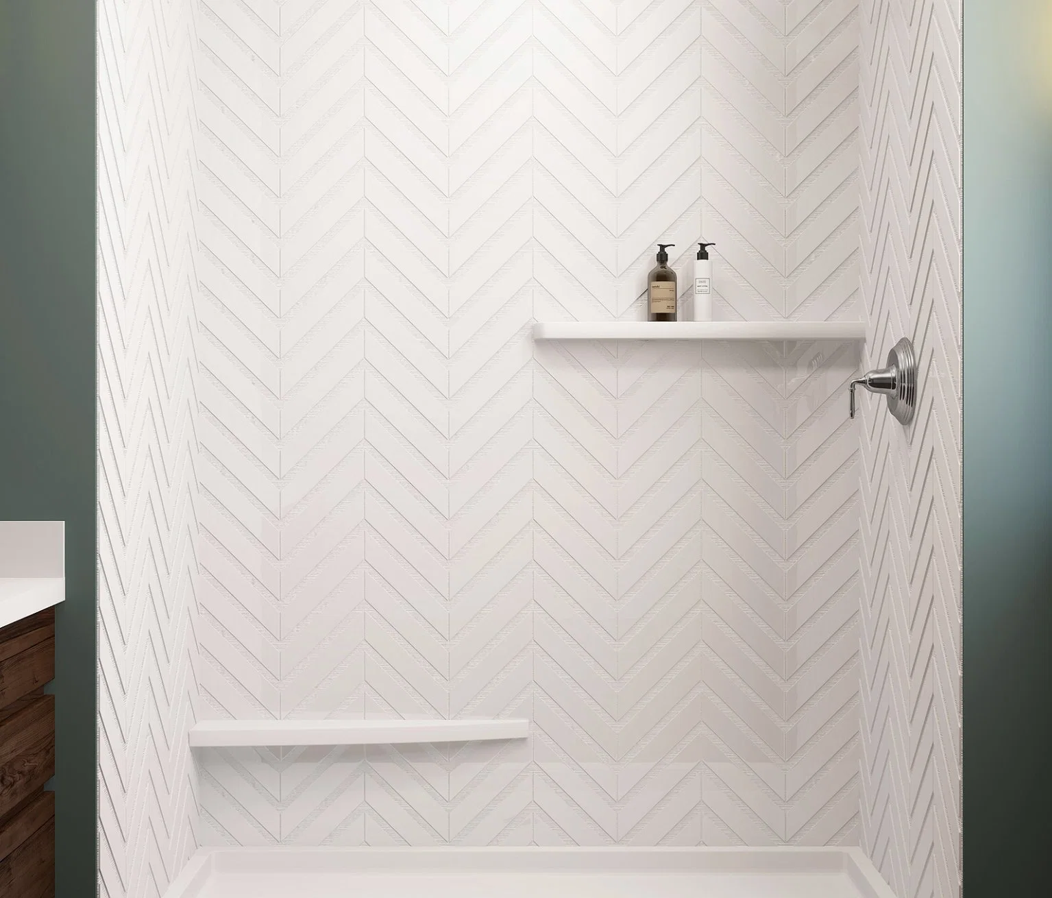 3X8 Chevron Solid Surface White Cultured Marble Tub Surround Shower Wall Panel for American Hotel