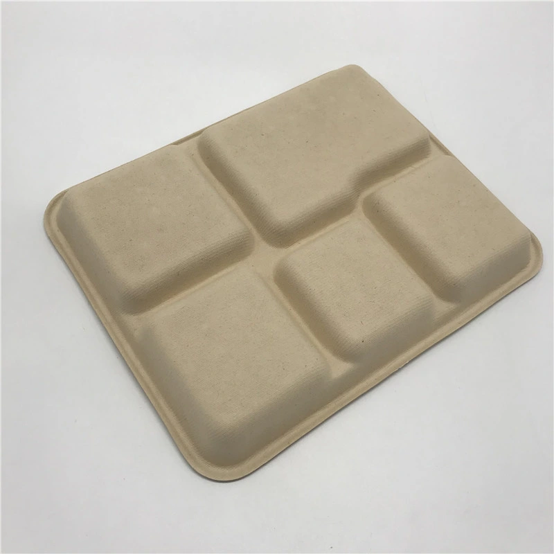 Multiple 5 Compartment Eco Biodegradable Disposable Fast Food Packaging Bagasse Tray