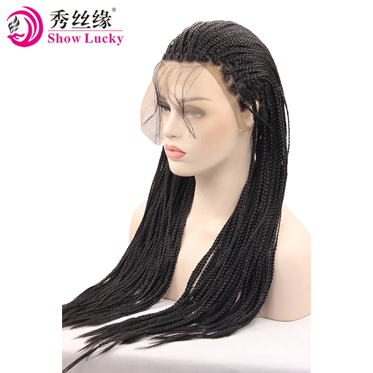 Top Quality 1b#Color Synthetic Braided Lace Front Wigs Heat Resistant Fiber Hair Wigs Premium Braid Wig for Afro Black Women