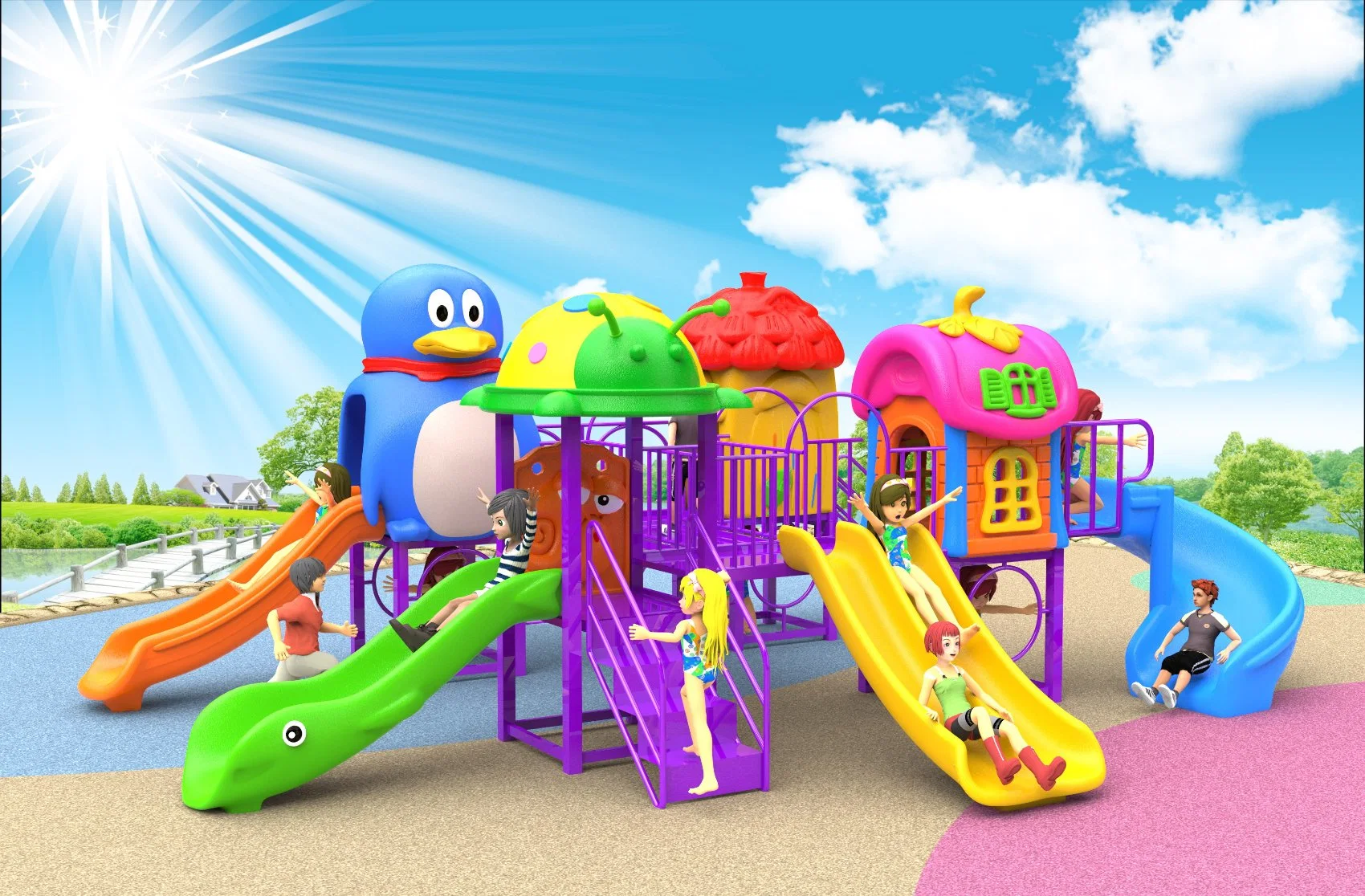 Kids Slide Outdoor Playground with Climbing Wall for Amusement Park