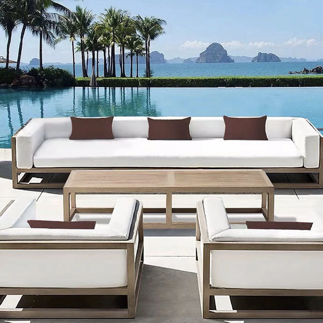 French Modern Style Outdoor Furniture Hotel Project Solid Wood Garden Sofa Set Furniture