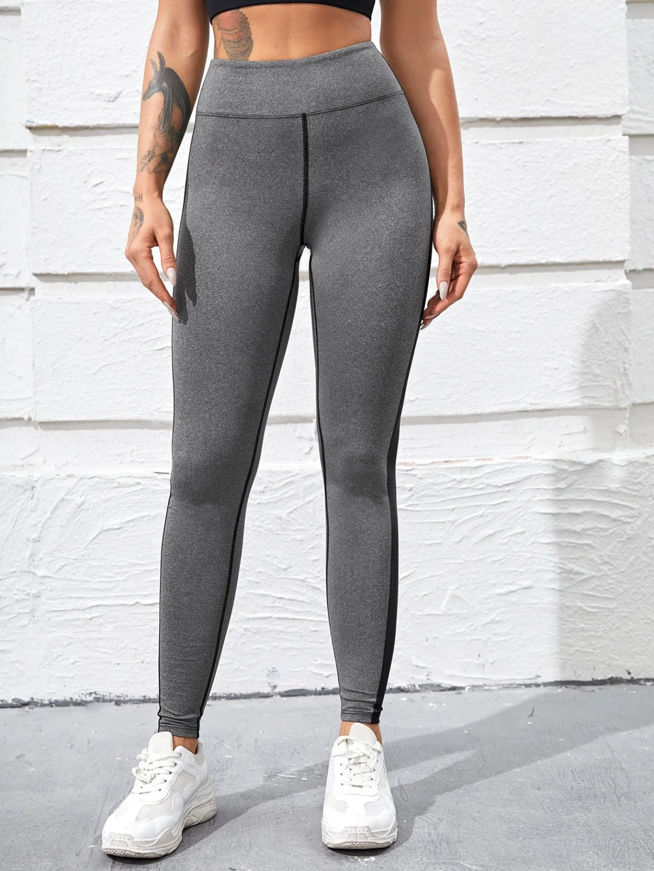 Leggings tendance gris taille haute Fitness Sport Workout pour Femme Pantalons de yoga