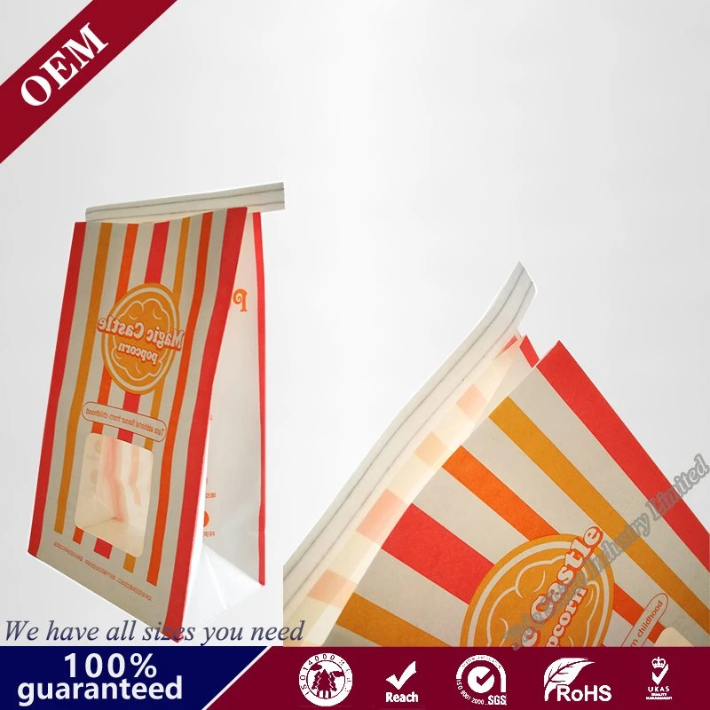 Customized Resealable Food Grade Kraft Paper Square Bottom Bread/Popcorn Packaging Bags with Tin Tie